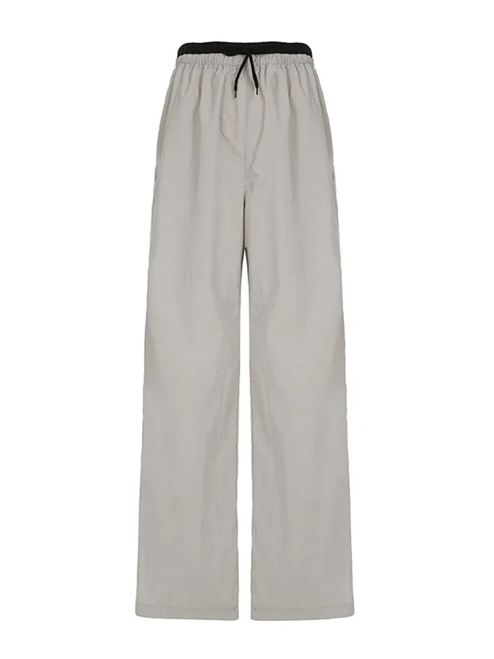 JazzHer Contrast Drawstring Loose Straight-Leg Pants