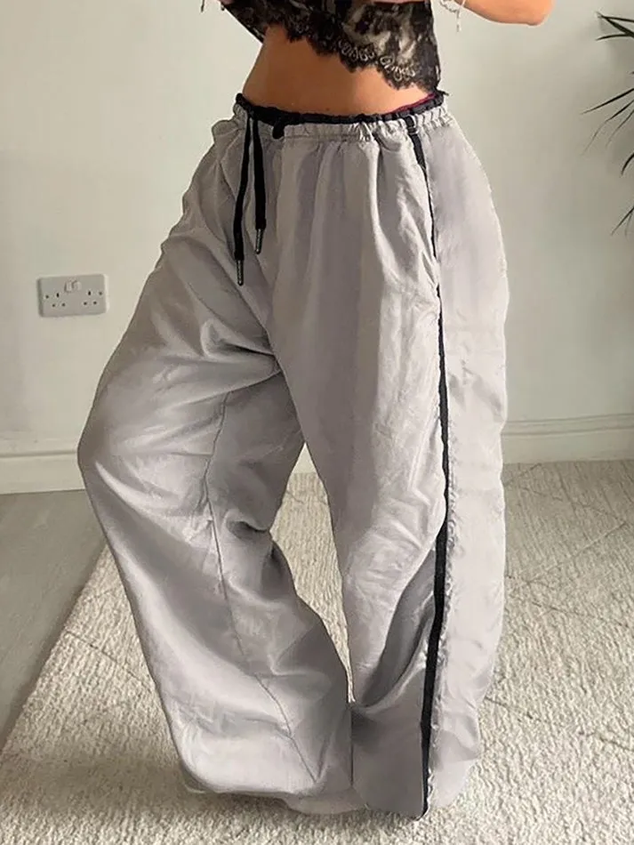JazzHer Contrast Drawstring Loose Straight-Leg Pants