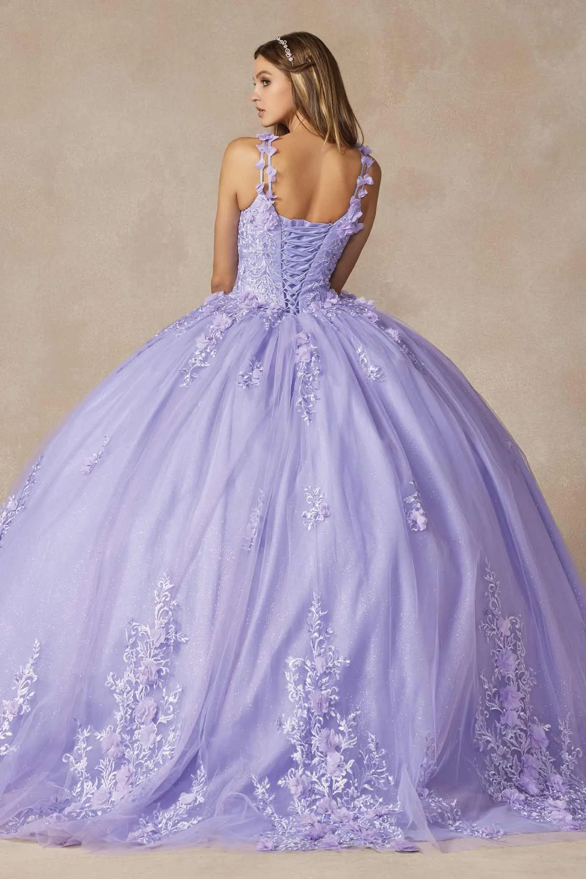 Juliet 1437 Floral Applique Quinceanera Ball Gown With 3D Flowers