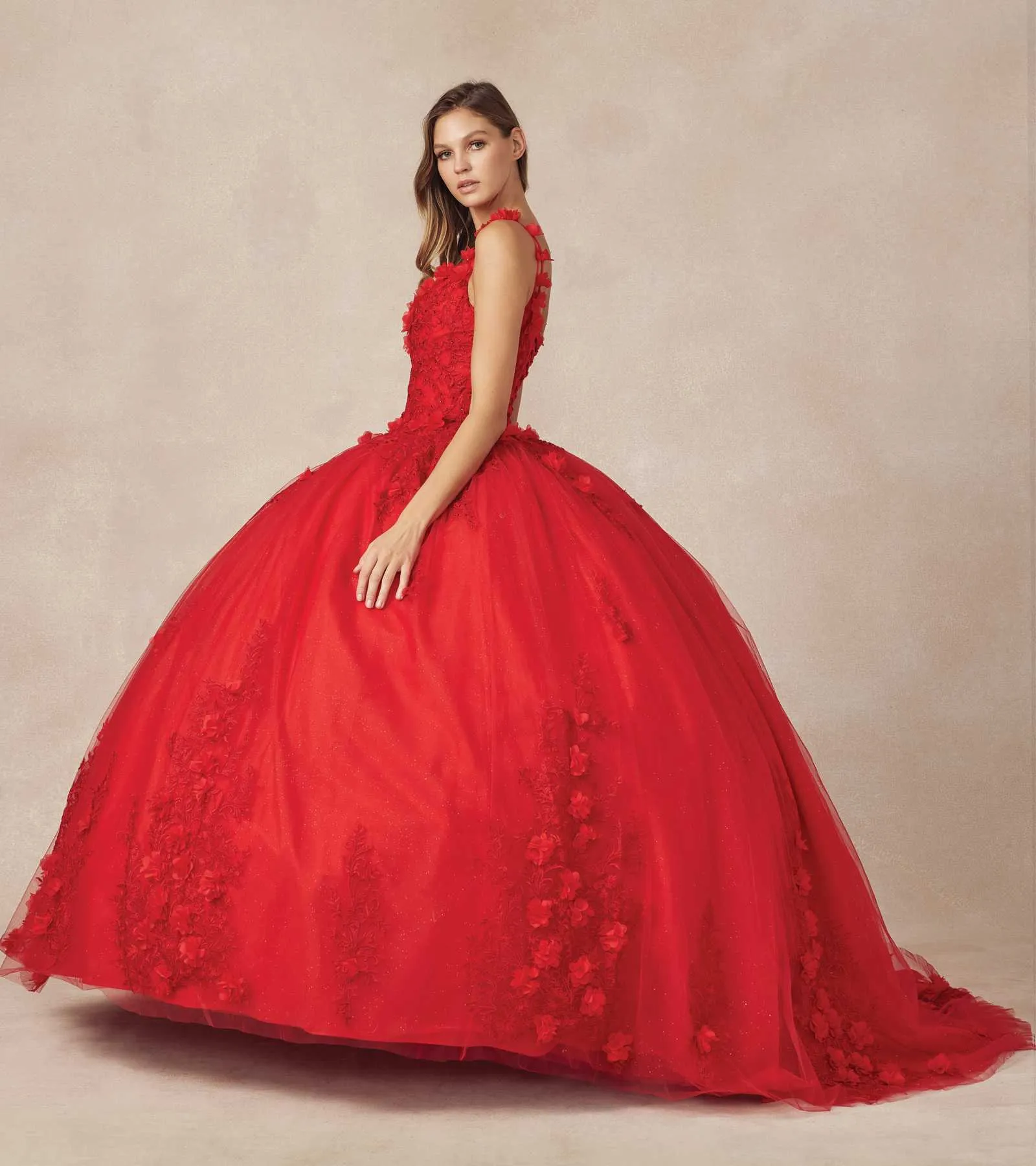 Juliet 1437 Floral Applique Quinceanera Ball Gown With 3D Flowers