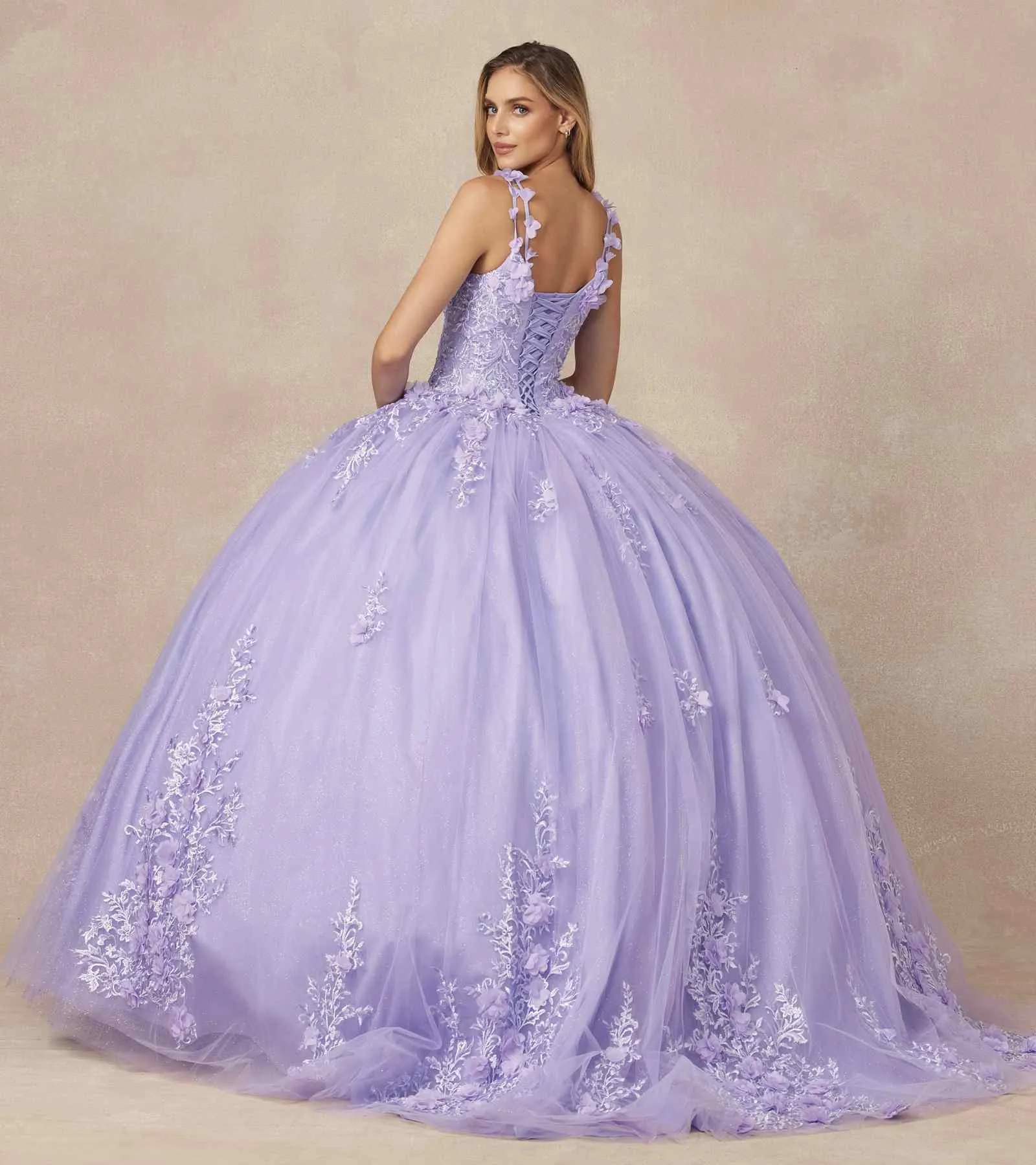 Juliet 1437 Floral Applique Quinceanera Ball Gown With 3D Flowers