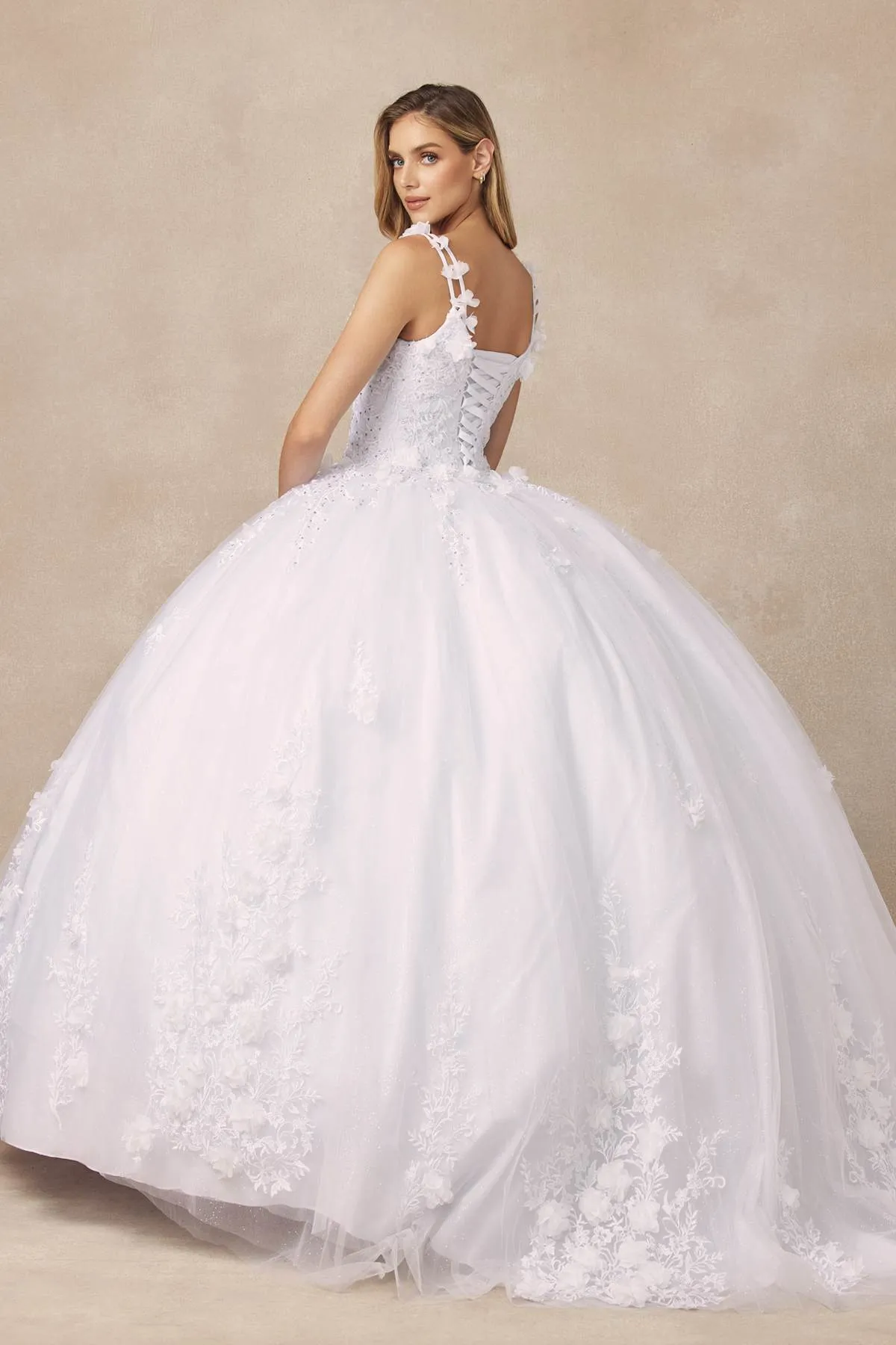 Juliet 1437 Floral Applique Quinceanera Ball Gown With 3D Flowers