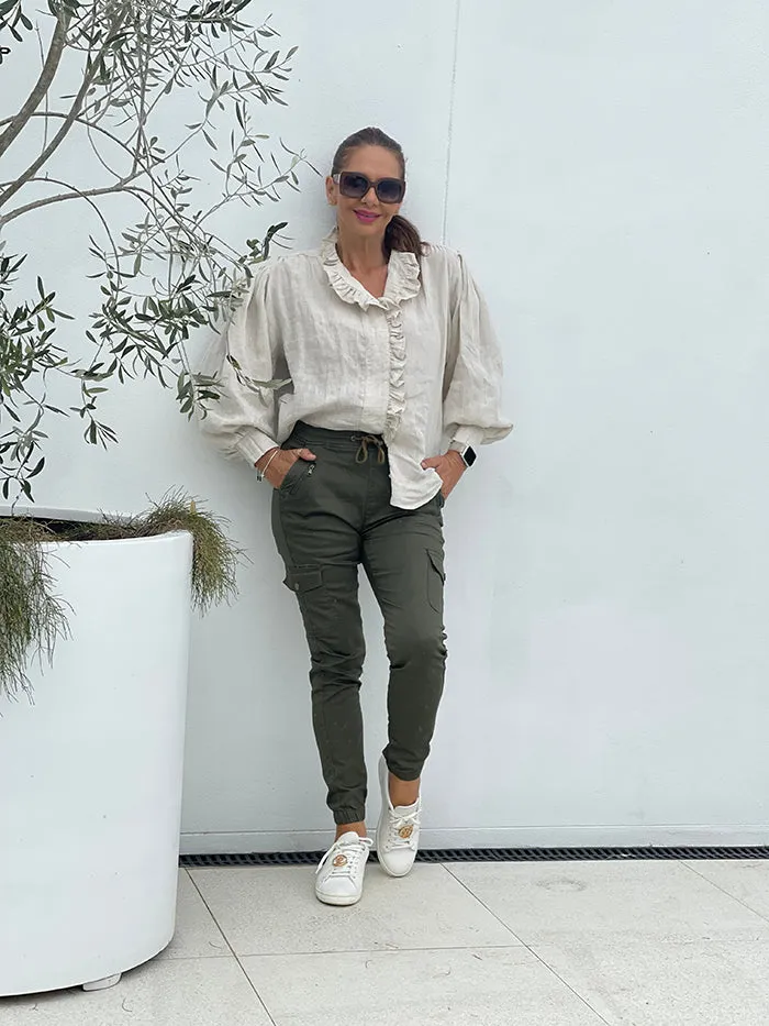 Khaki Cargo Zip Pants