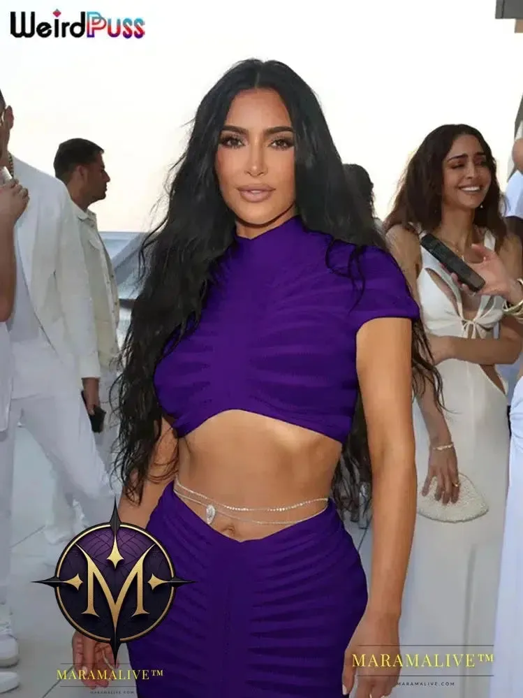 Knit Women Tracksuit 2 Piece Set Striped Stretch See Through Shorts Sleeve Crop Tops Maxi Skirts Matching Streetwear