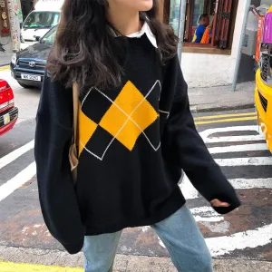 Korean Loose Geometric Pattern Sweaters