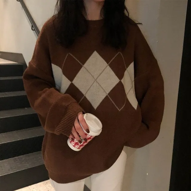 Korean Loose Geometric Pattern Sweaters