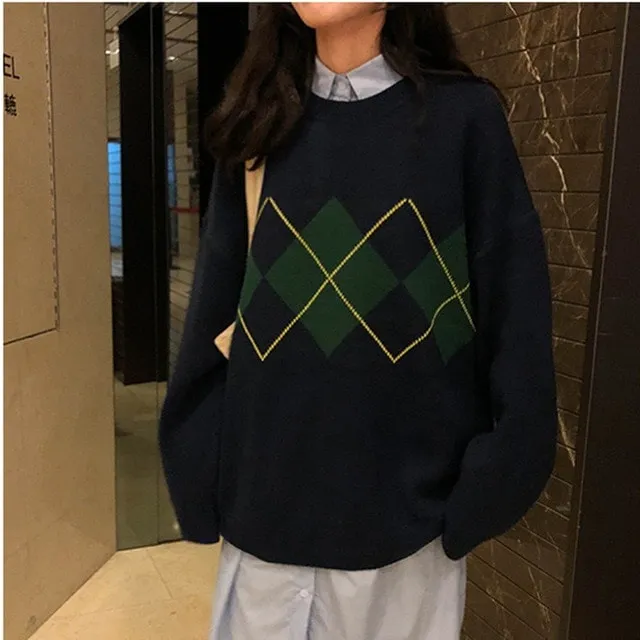 Korean Loose Geometric Pattern Sweaters