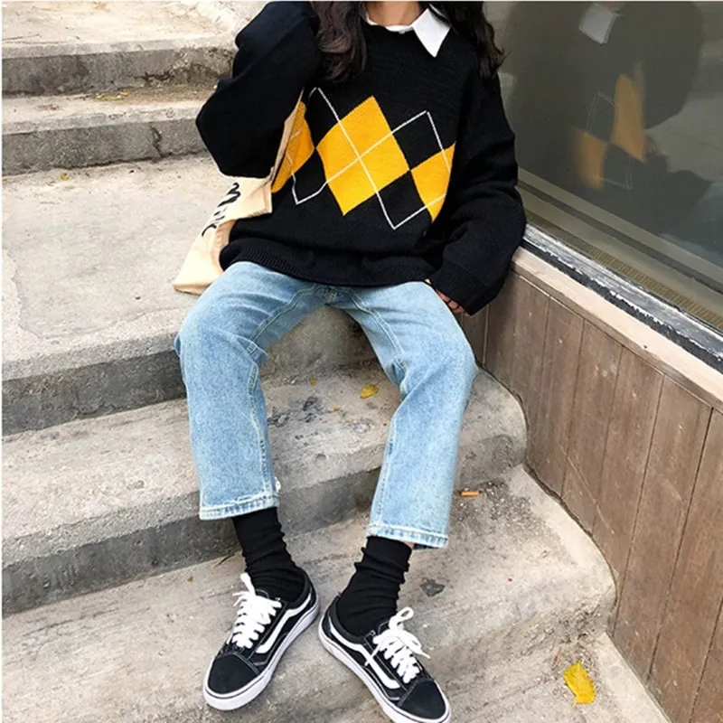 Korean Loose Geometric Pattern Sweaters