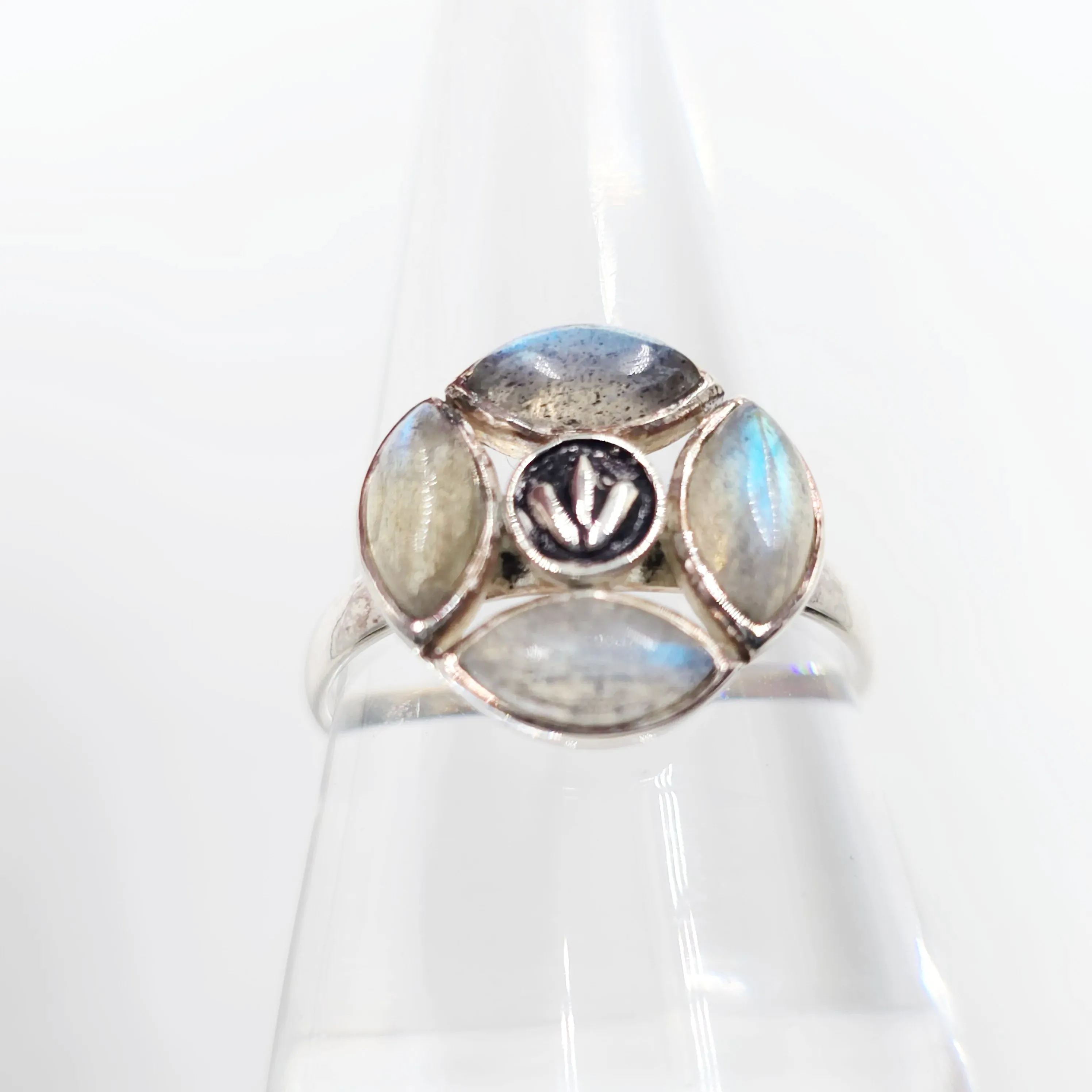 Labradorite Ring Sterling Silver Size 10.5 Four Marquise