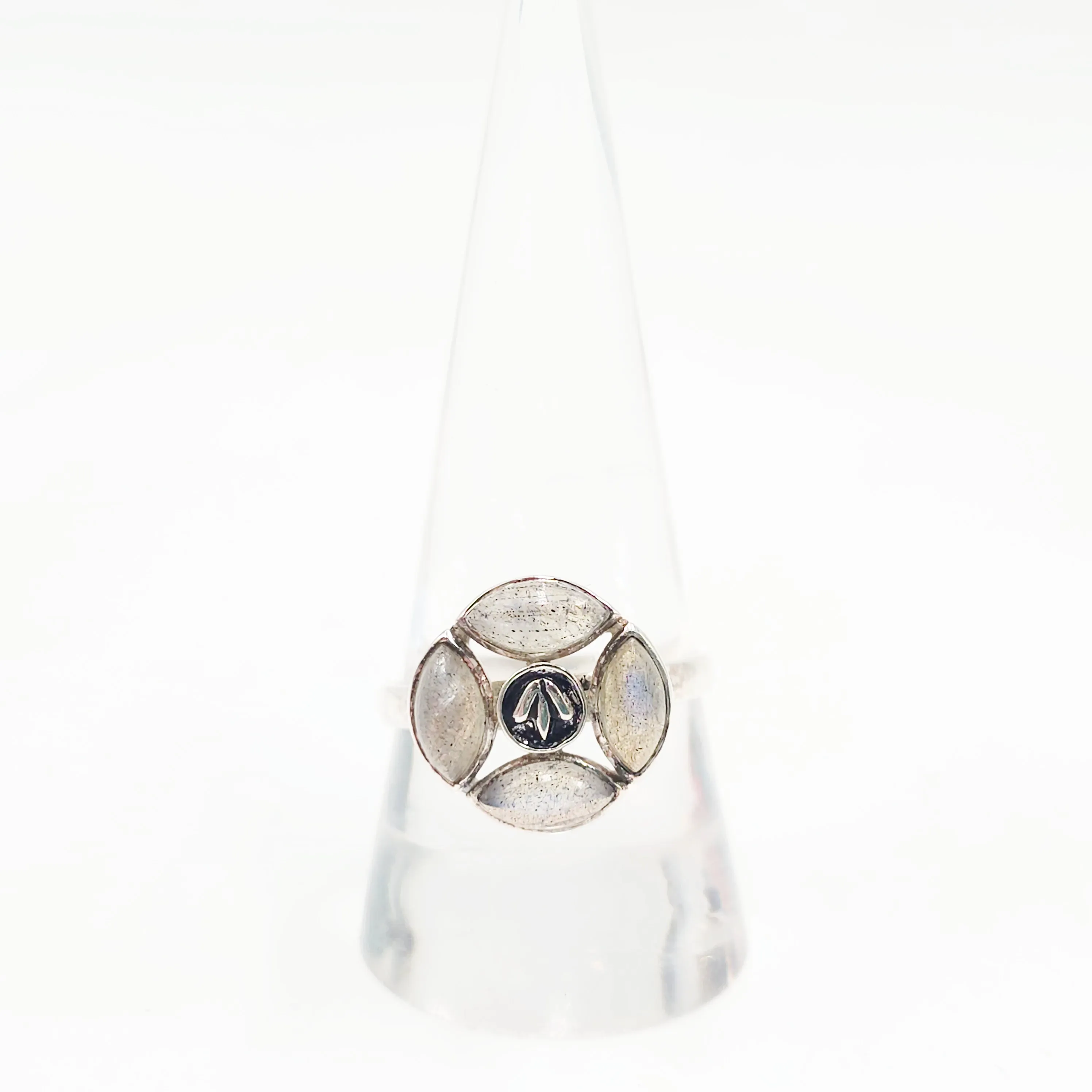 Labradorite Ring Sterling Silver Size 10.5 Four Marquise