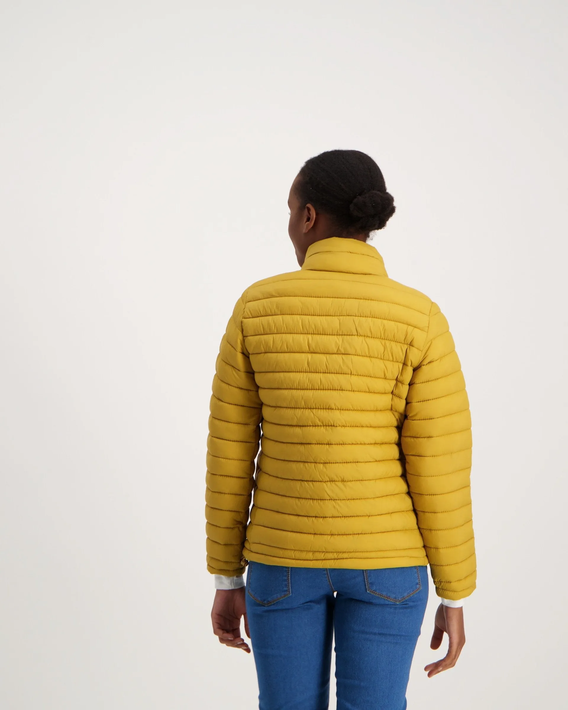 Ladies-Long Sleeve Feather Puffer - Mustard