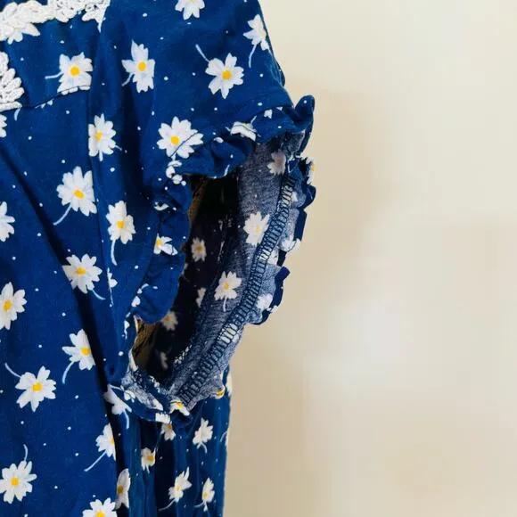 Lanz of Salzburg Daisy Delight Cotton Comfy Cheerful Blue Pajama Set Size Medium