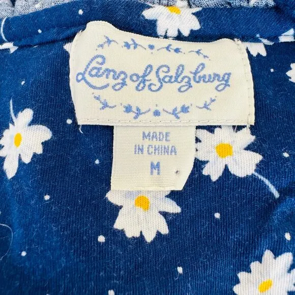 Lanz of Salzburg Daisy Delight Cotton Comfy Cheerful Blue Pajama Set Size Medium