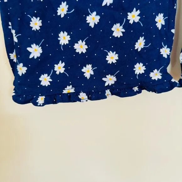Lanz of Salzburg Daisy Delight Cotton Comfy Cheerful Blue Pajama Set Size Medium