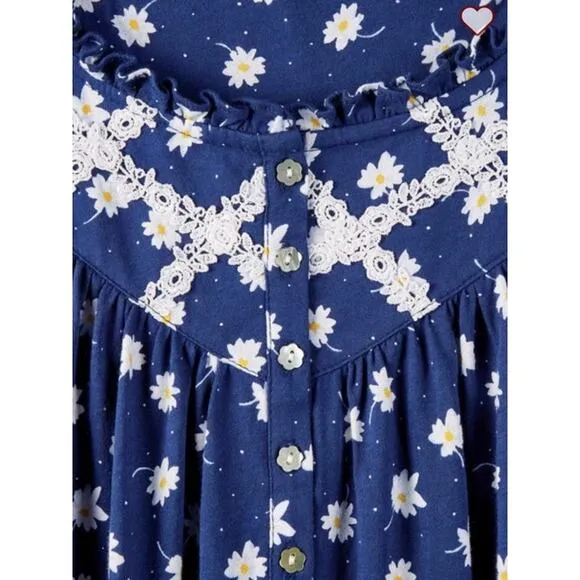 Lanz of Salzburg Daisy Delight Cotton Comfy Cheerful Blue Pajama Set Size Medium