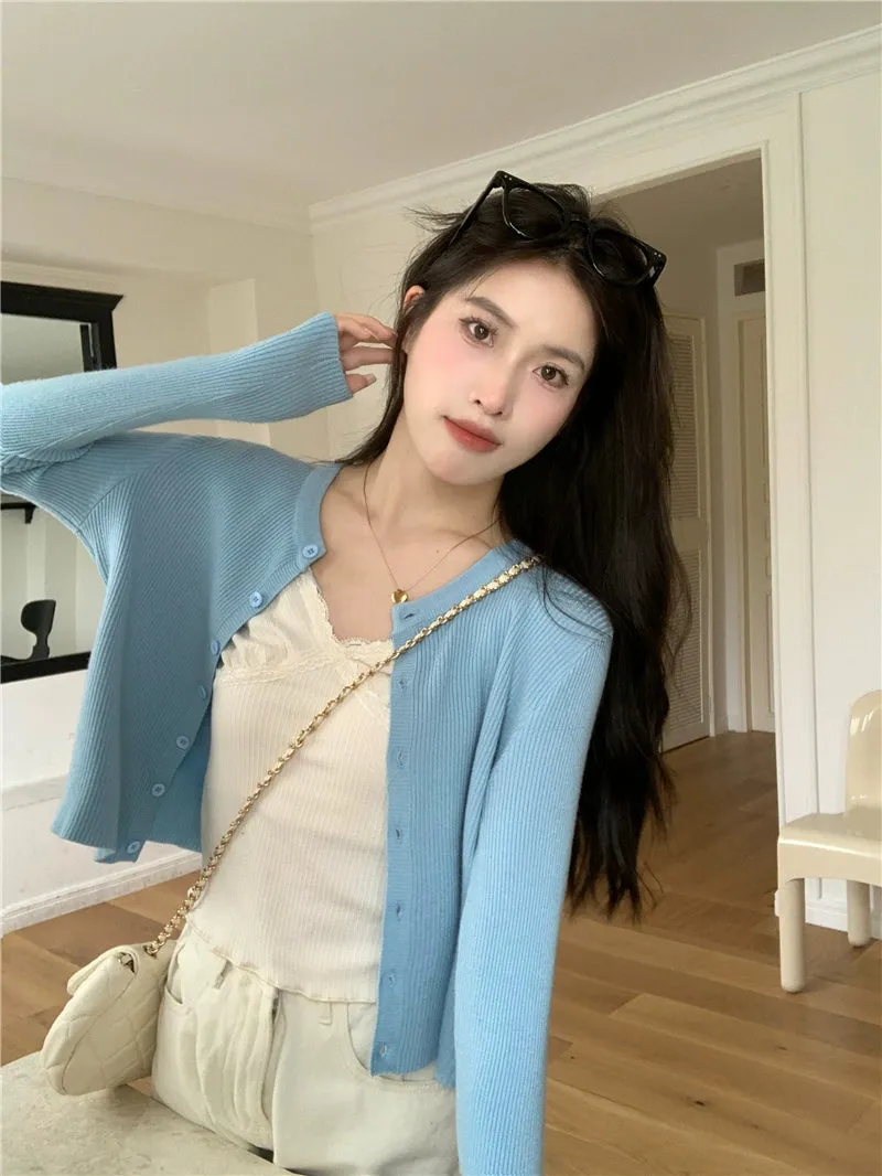 Lazy Early Spring round Neck Loose Sweaters Cardigan