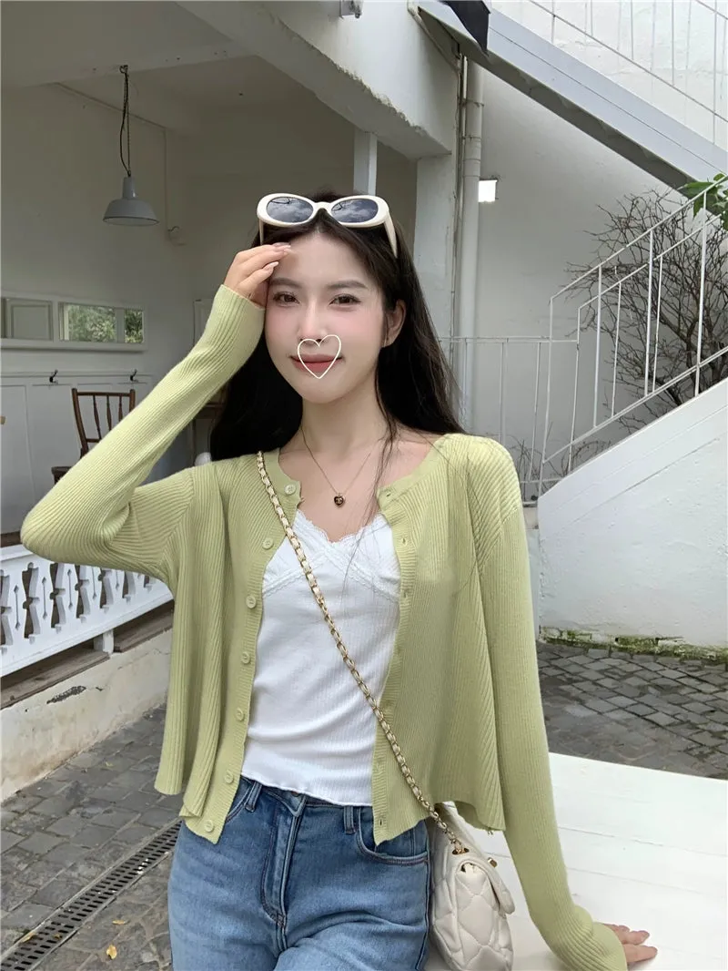 Lazy Early Spring round Neck Loose Sweaters Cardigan