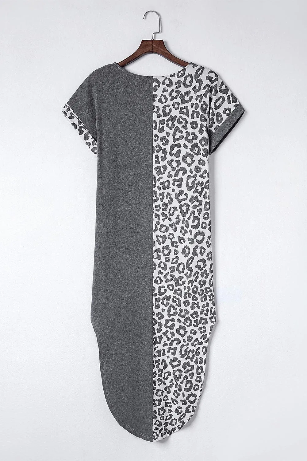 Leopard Print T-shirt Dress with Short Sleeves and Slits