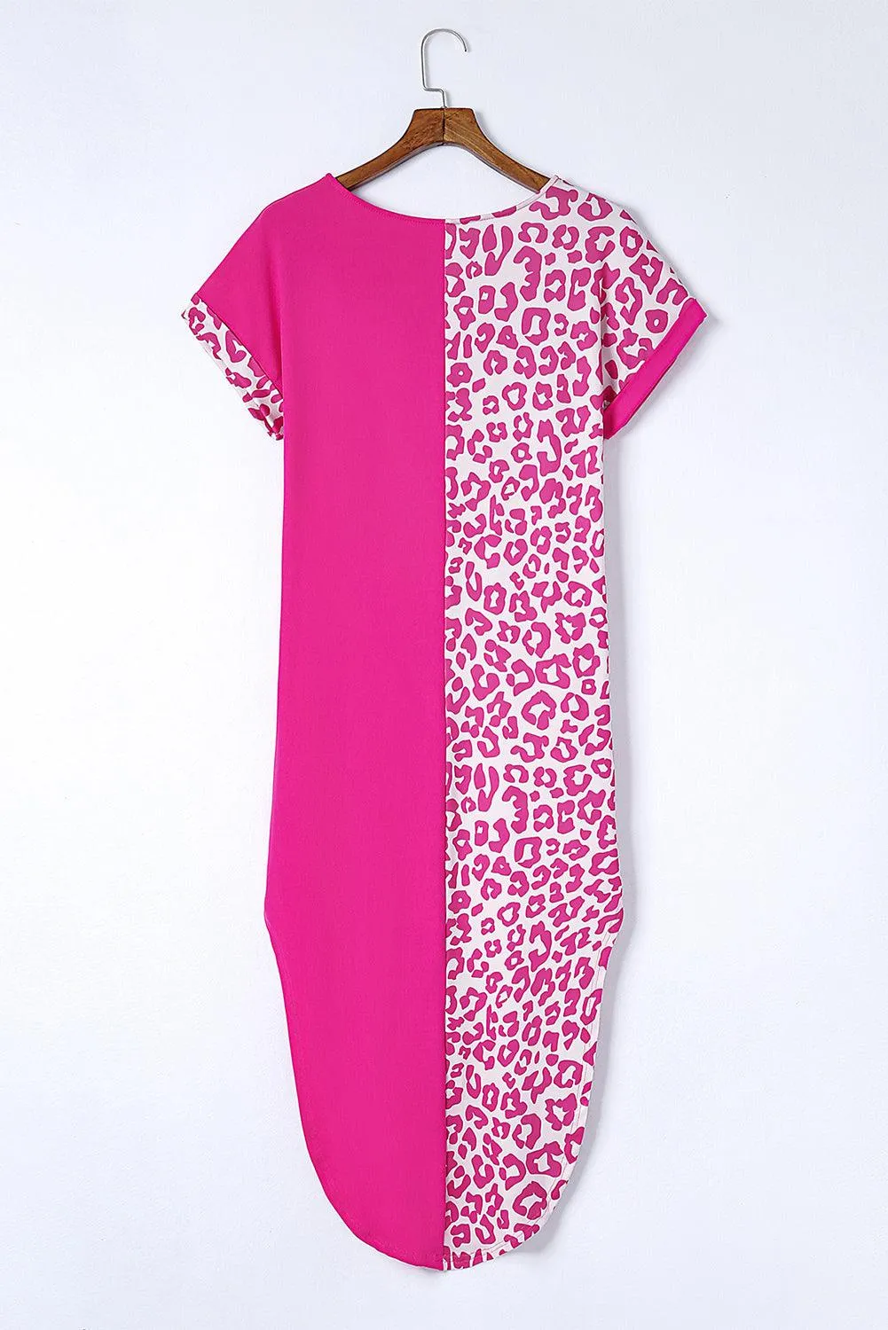 Leopard Print T-shirt Dress with Short Sleeves and Slits