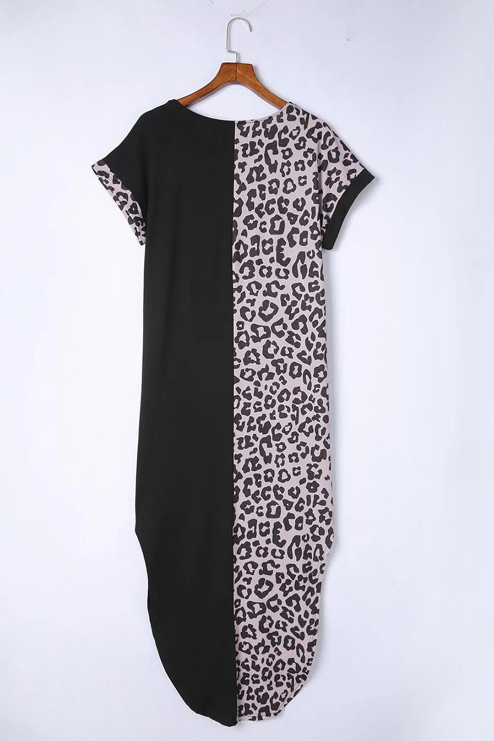 Leopard Print T-shirt Dress with Short Sleeves and Slits