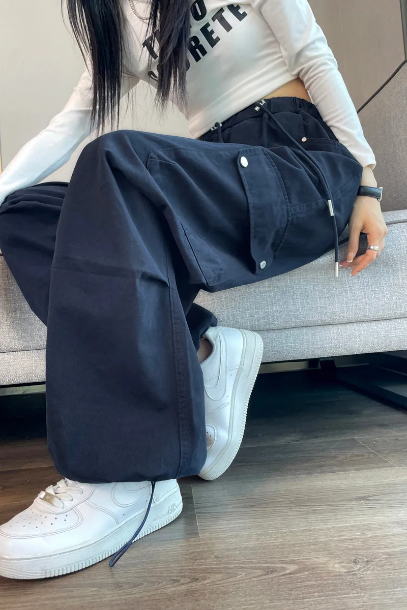 Lightweight Wide Leg Cargo Pant for Women with Drawstring Cuffs