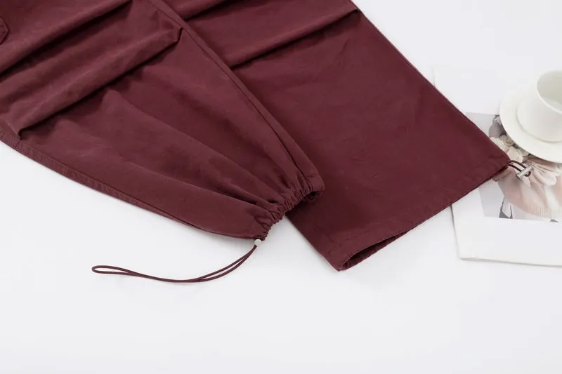 Lightweight Wide Leg Cargo Pant for Women with Drawstring Cuffs