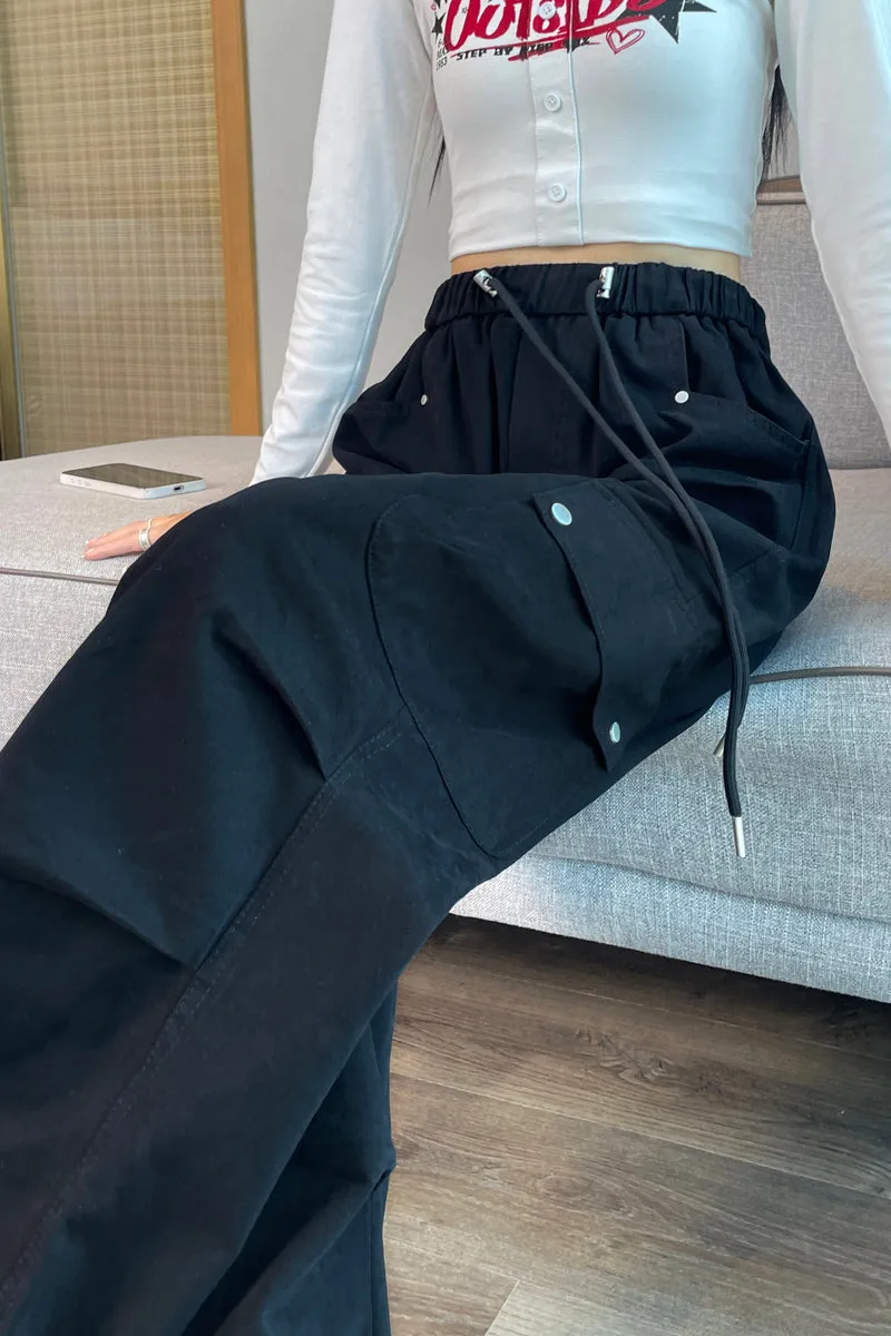 Lightweight Wide Leg Cargo Pant for Women with Drawstring Cuffs