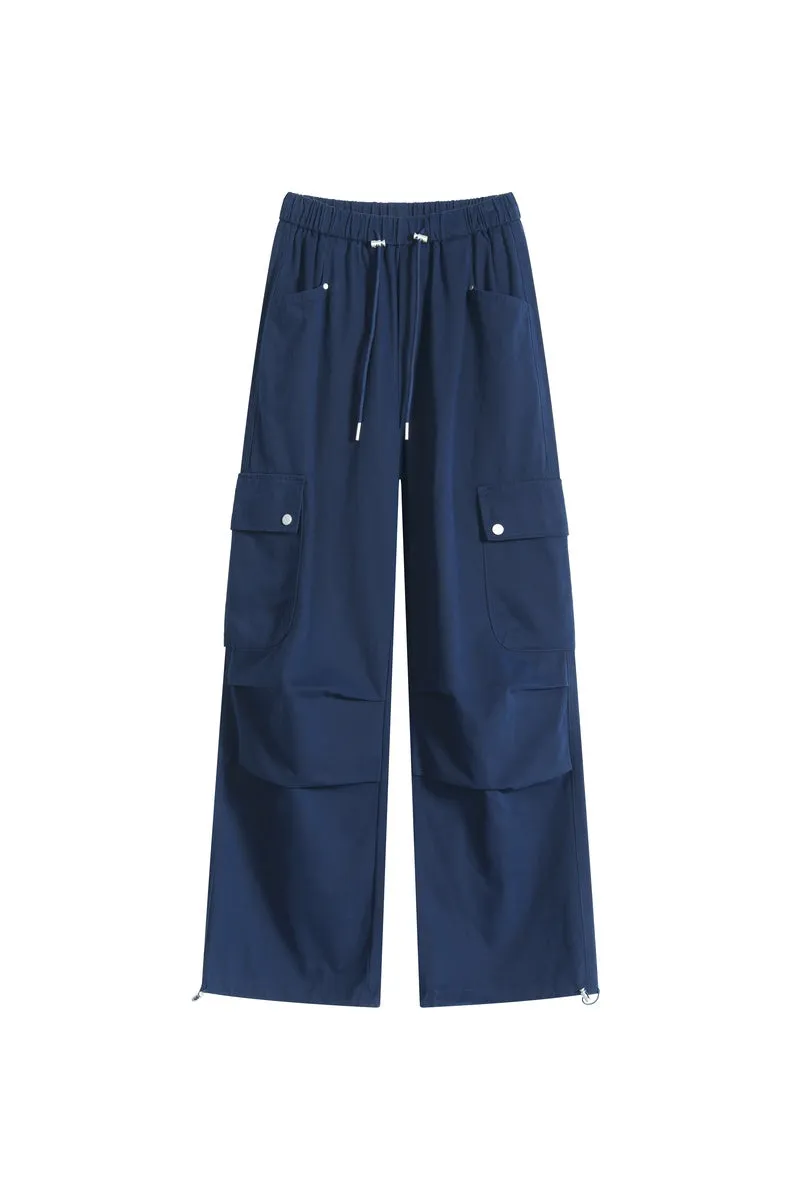 Lightweight Wide Leg Cargo Pant for Women with Drawstring Cuffs