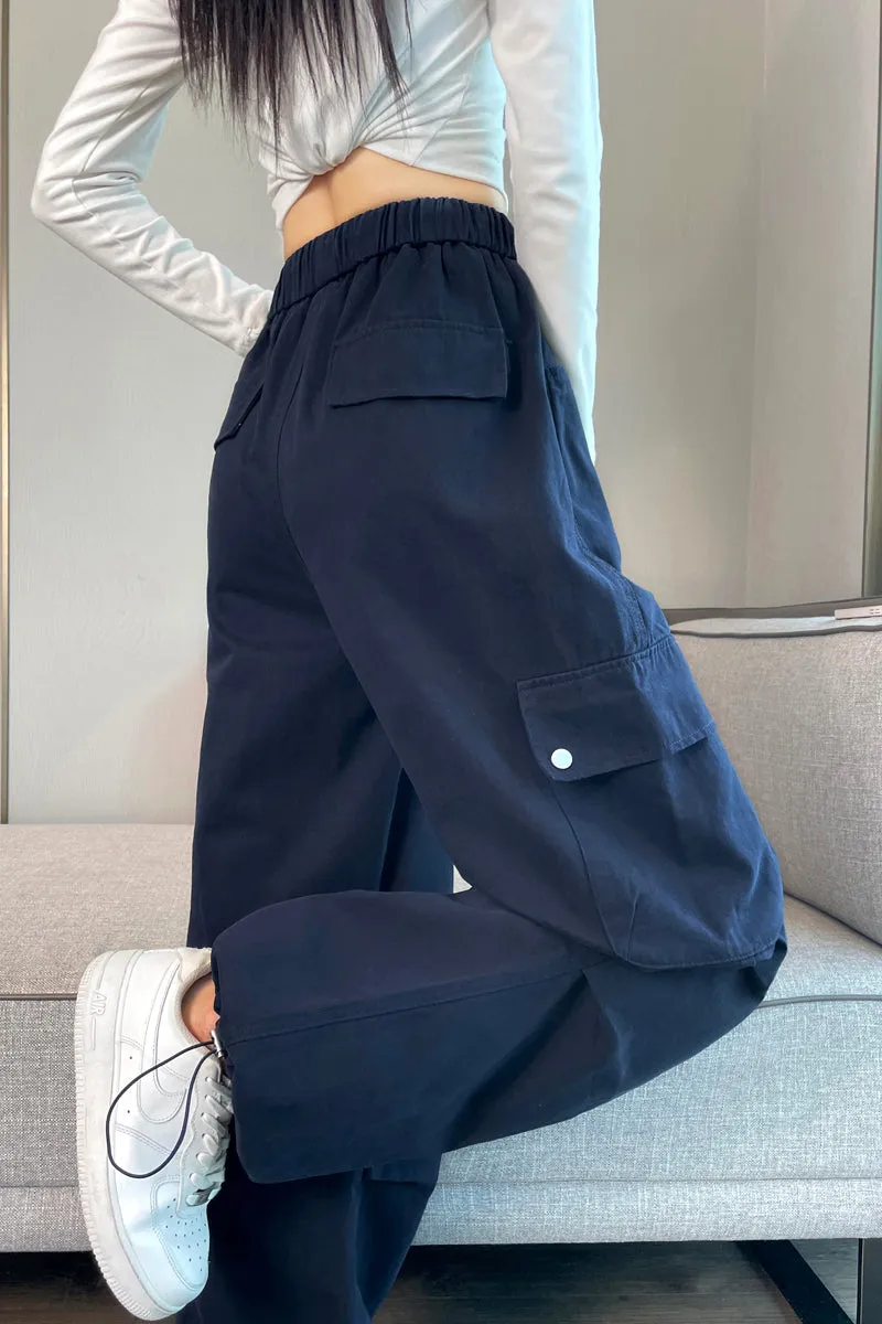 Lightweight Wide Leg Cargo Pant for Women with Drawstring Cuffs
