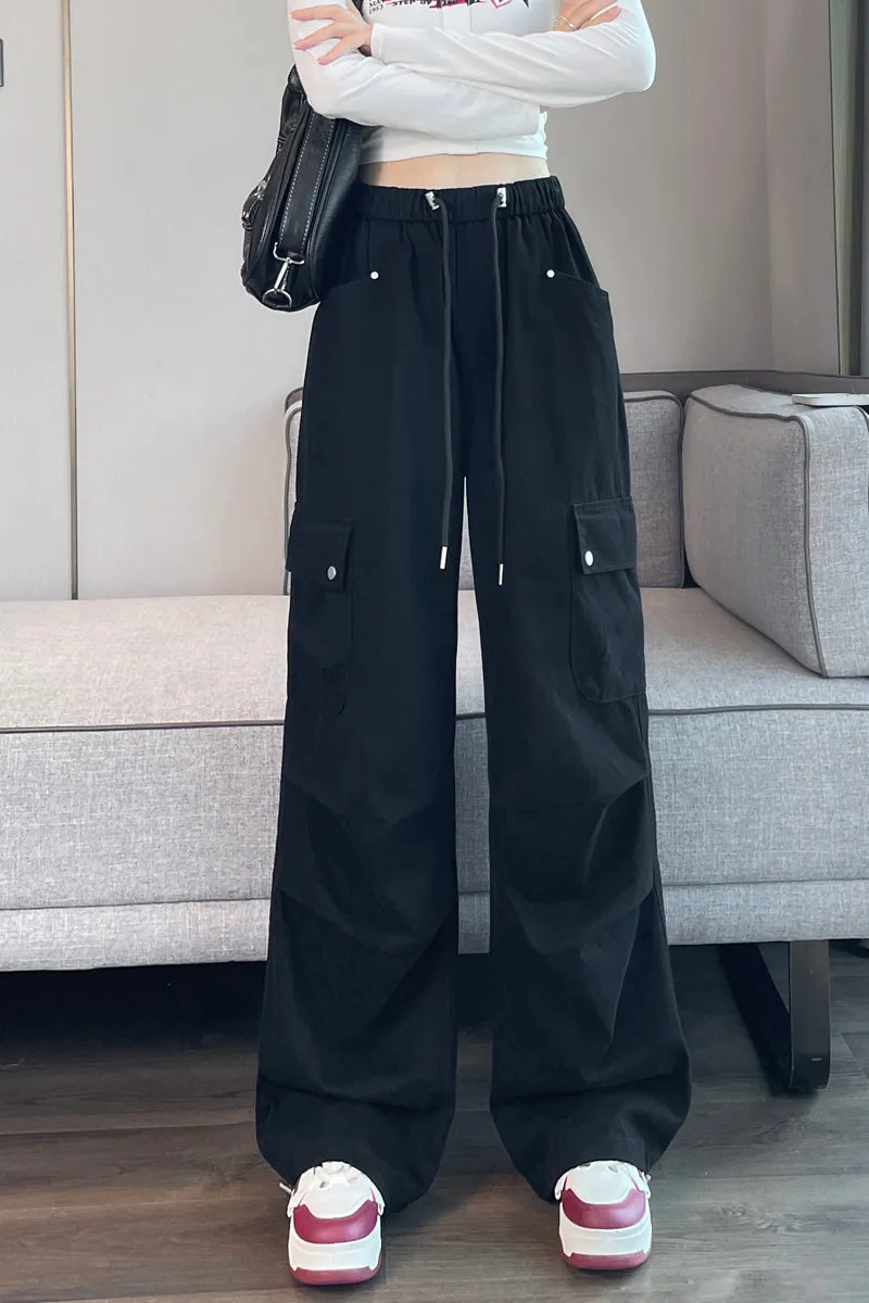 Lightweight Wide Leg Cargo Pant for Women with Drawstring Cuffs