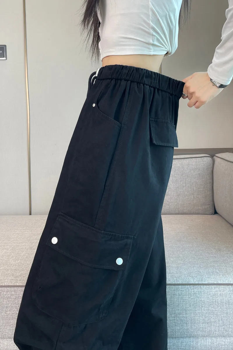 Lightweight Wide Leg Cargo Pant for Women with Drawstring Cuffs