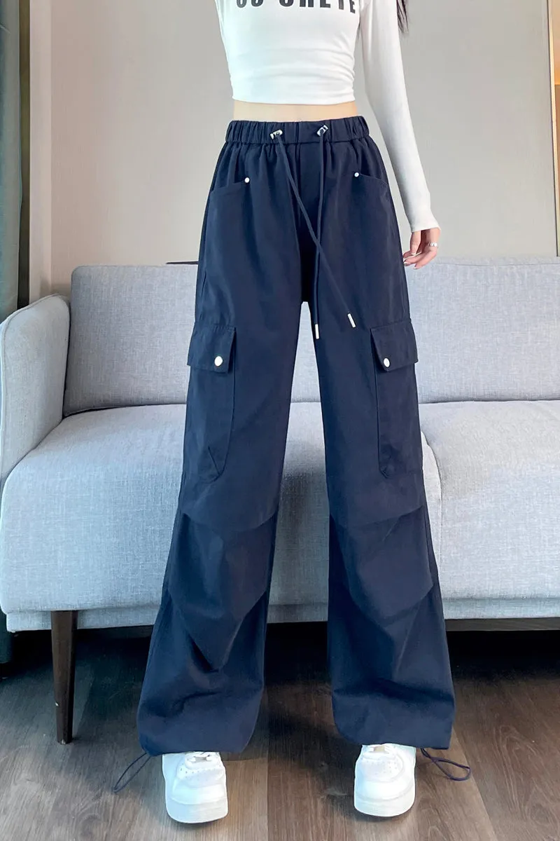 Lightweight Wide Leg Cargo Pant for Women with Drawstring Cuffs