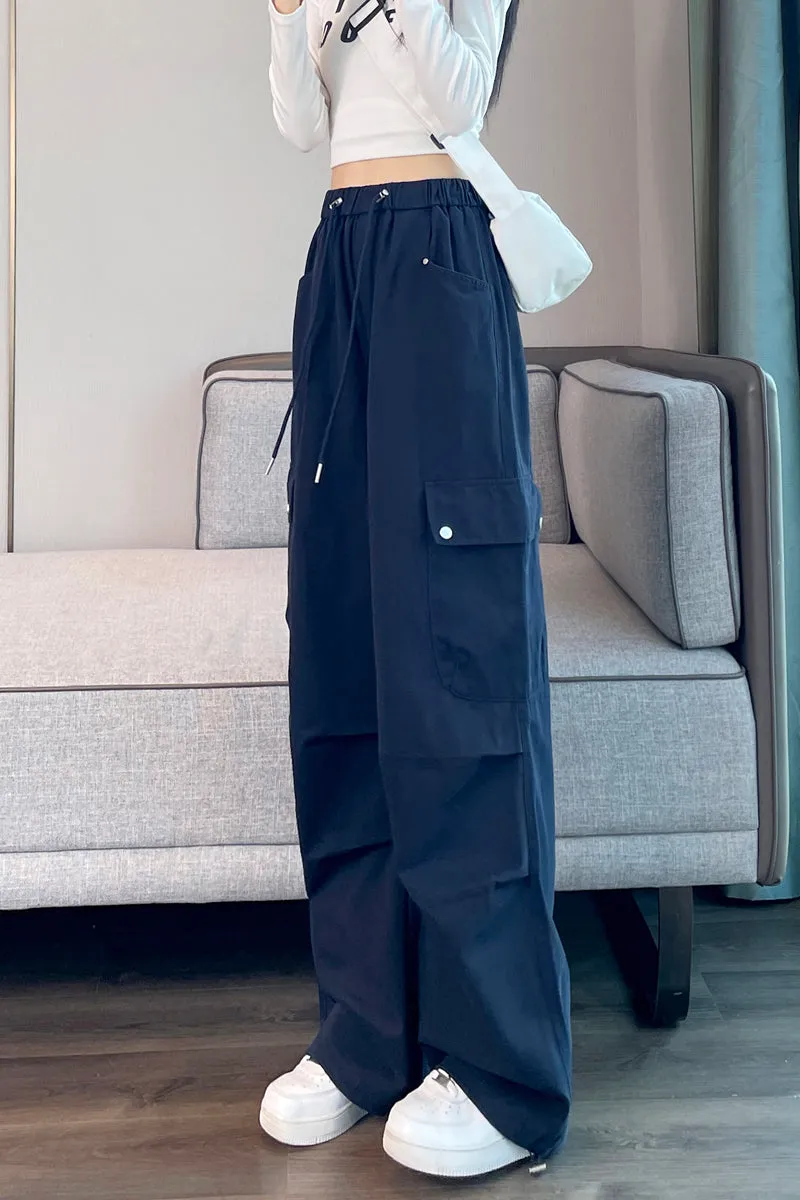 Lightweight Wide Leg Cargo Pant for Women with Drawstring Cuffs