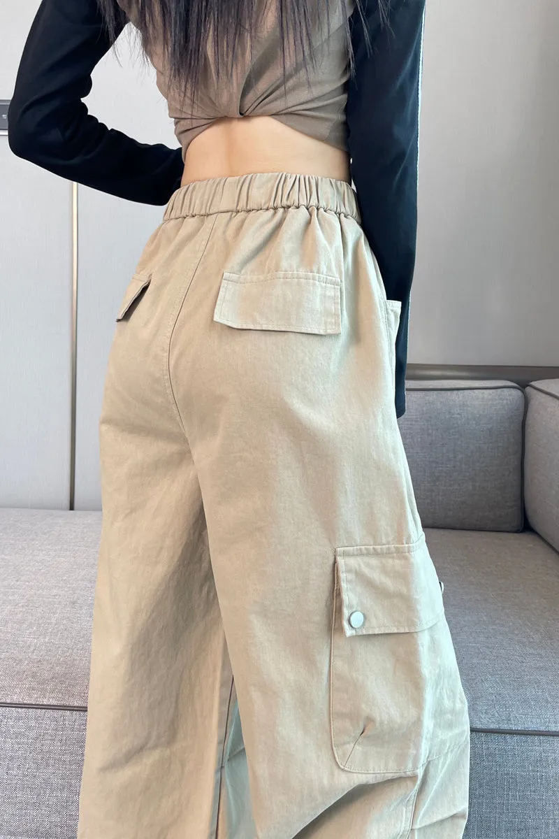 Lightweight Wide Leg Cargo Pant for Women with Drawstring Cuffs