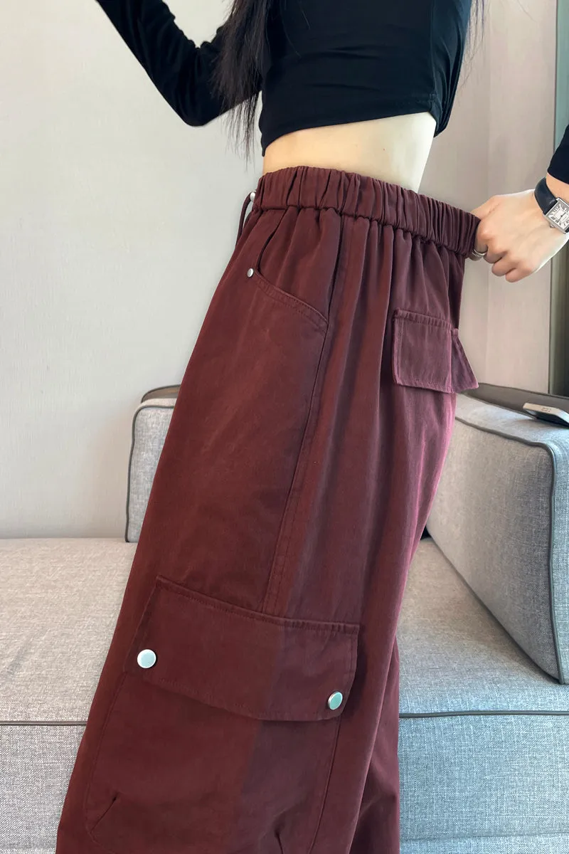 Lightweight Wide Leg Cargo Pant for Women with Drawstring Cuffs