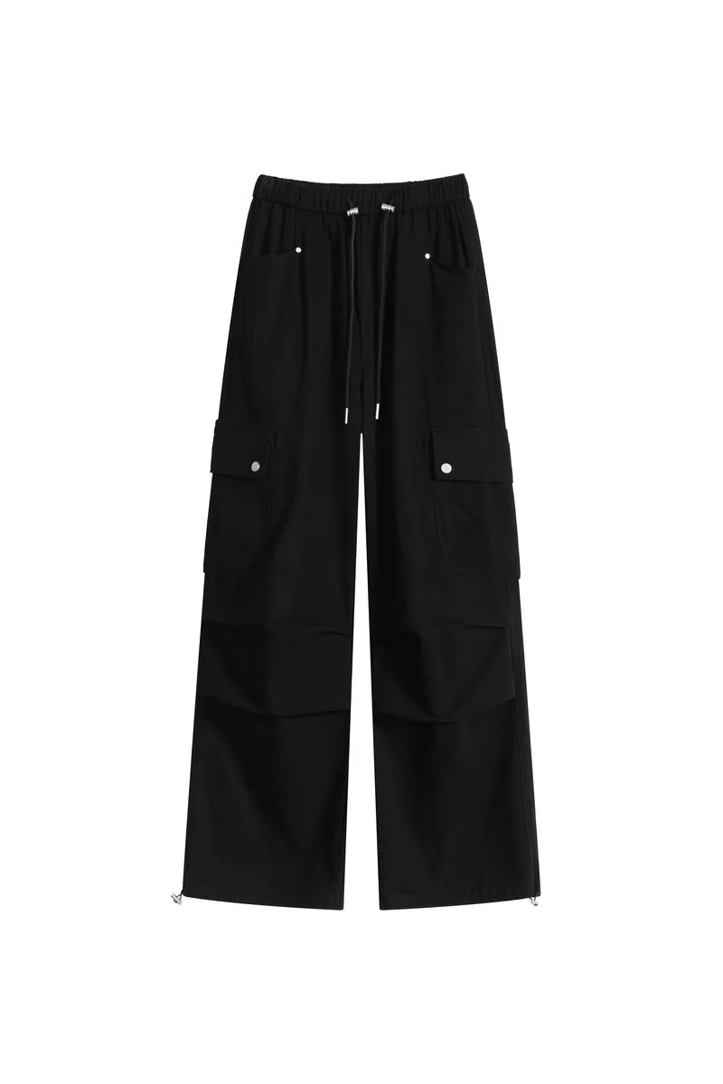 Lightweight Wide Leg Cargo Pant for Women with Drawstring Cuffs