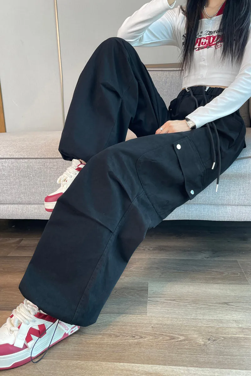 Lightweight Wide Leg Cargo Pant for Women with Drawstring Cuffs