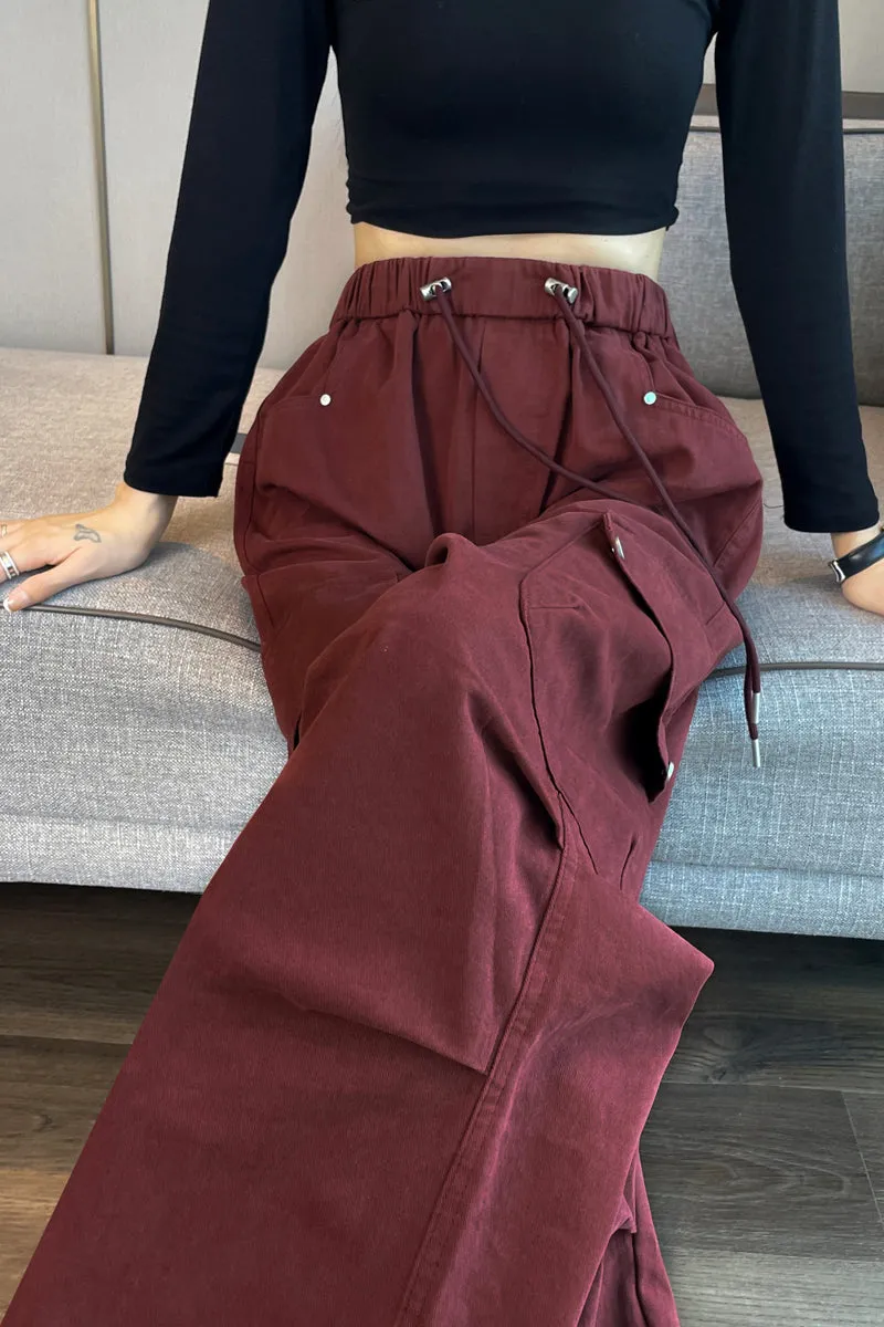 Lightweight Wide Leg Cargo Pant for Women with Drawstring Cuffs