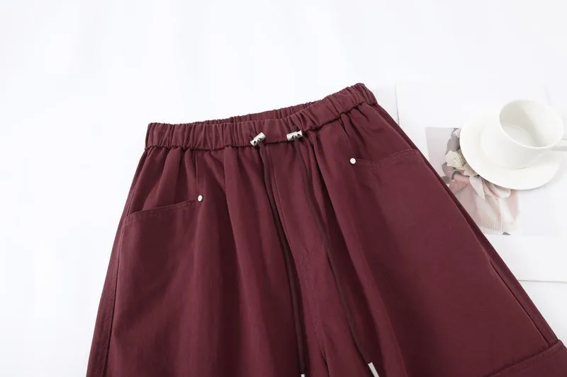 Lightweight Wide Leg Cargo Pant for Women with Drawstring Cuffs
