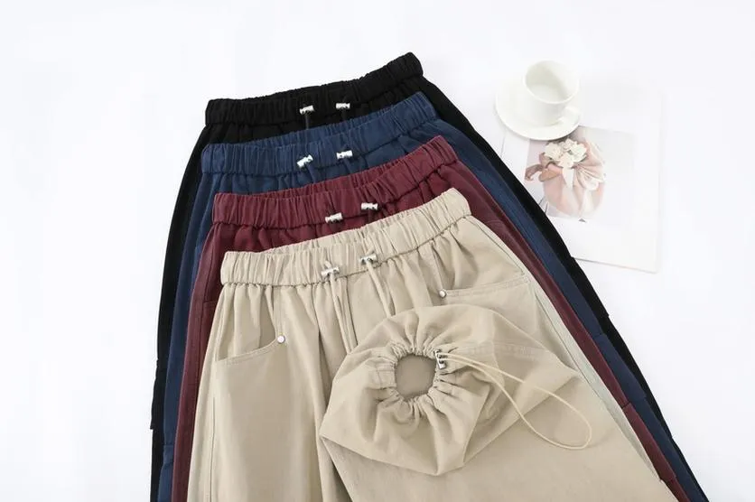Lightweight Wide Leg Cargo Pant for Women with Drawstring Cuffs