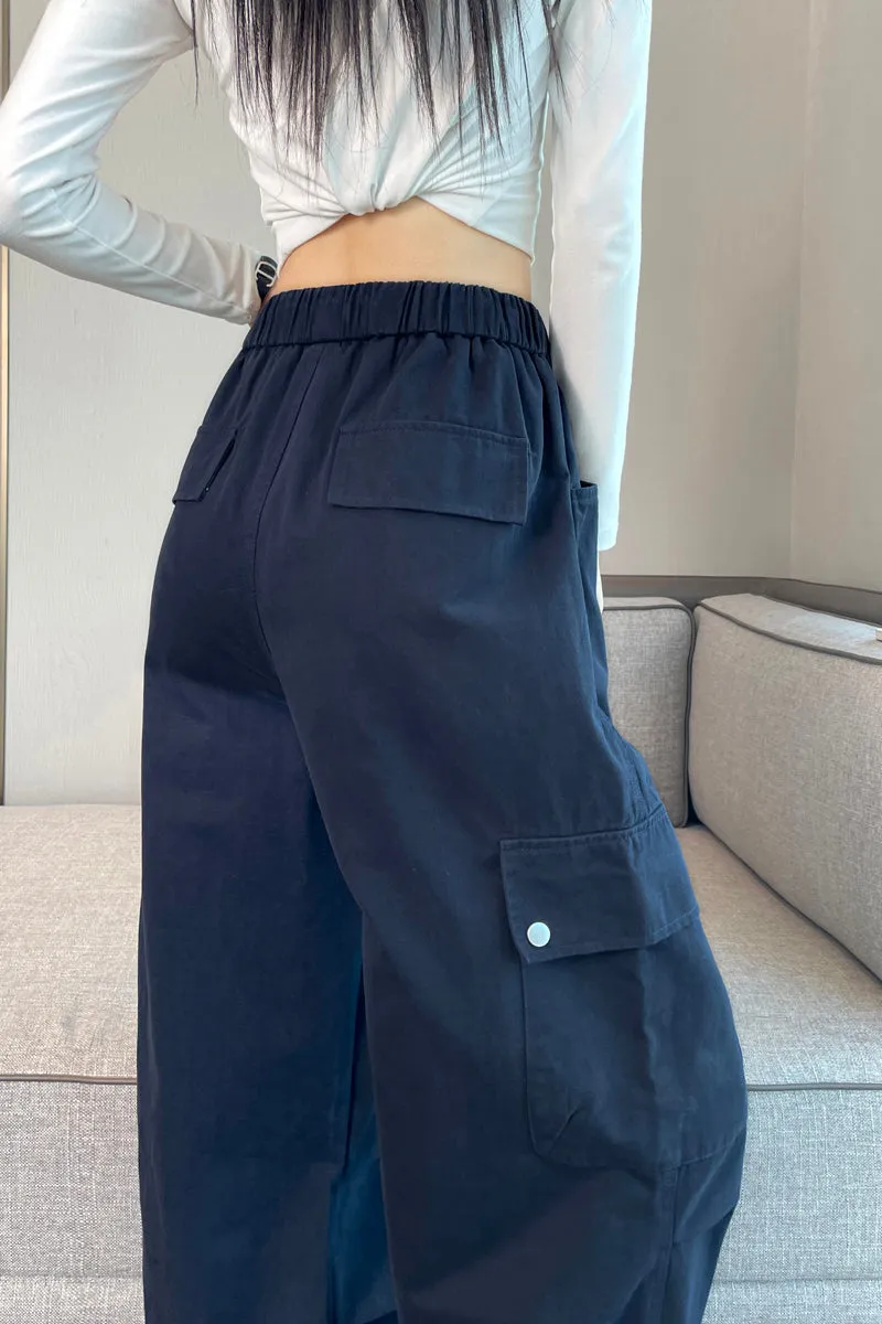 Lightweight Wide Leg Cargo Pant for Women with Drawstring Cuffs