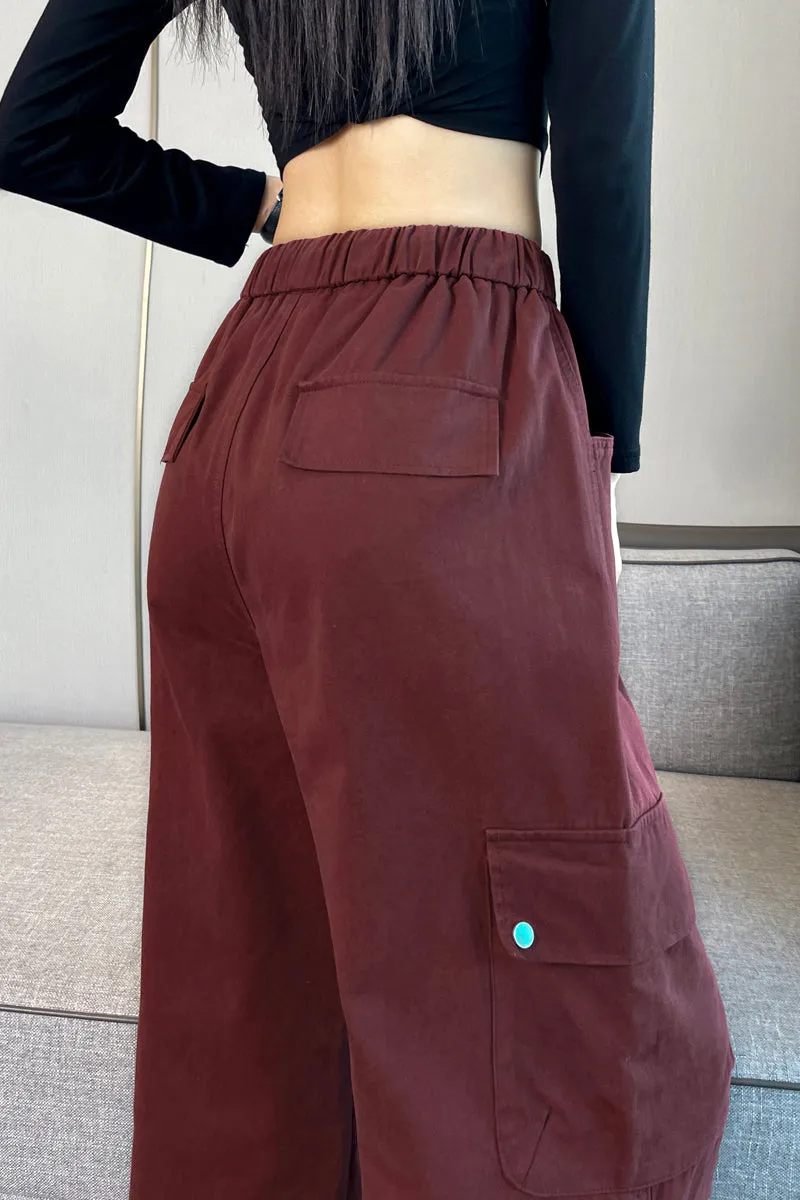 Lightweight Wide Leg Cargo Pant for Women with Drawstring Cuffs