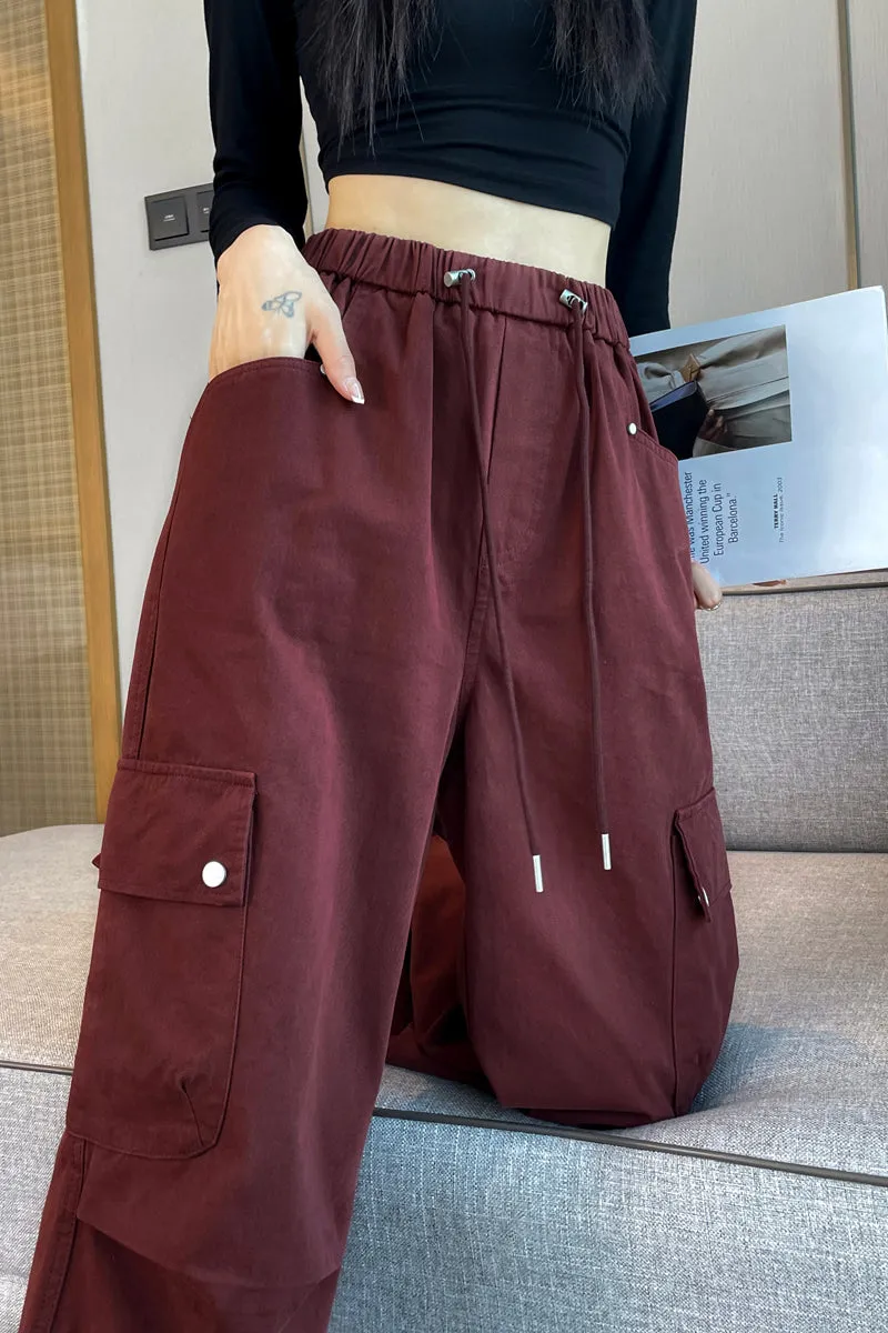 Lightweight Wide Leg Cargo Pant for Women with Drawstring Cuffs