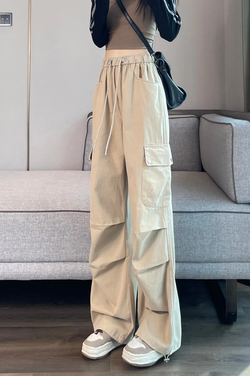 Lightweight Wide Leg Cargo Pant for Women with Drawstring Cuffs