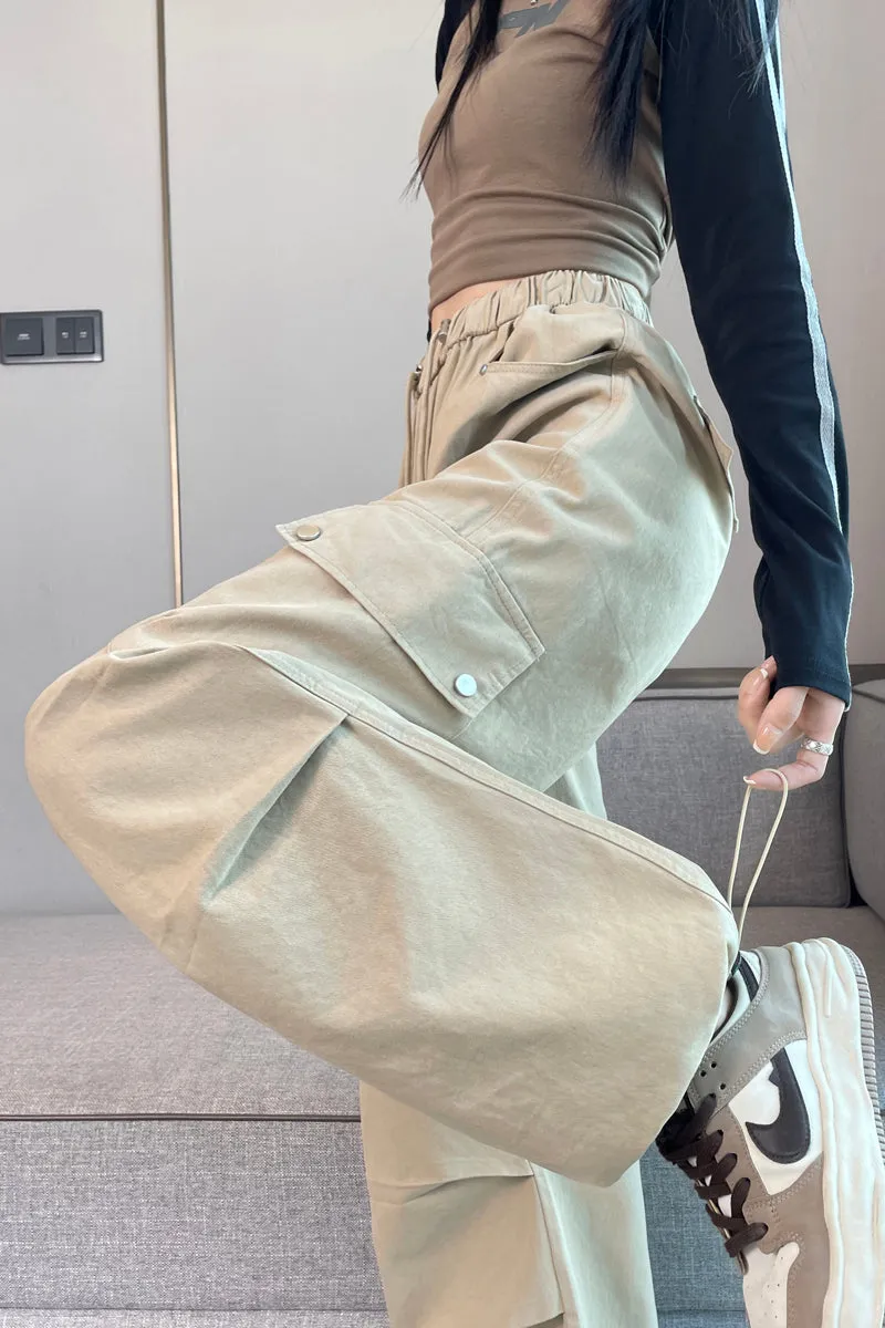 Lightweight Wide Leg Cargo Pant for Women with Drawstring Cuffs