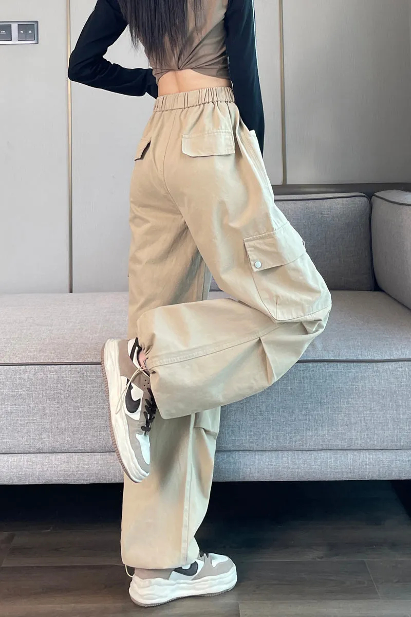 Lightweight Wide Leg Cargo Pant for Women with Drawstring Cuffs