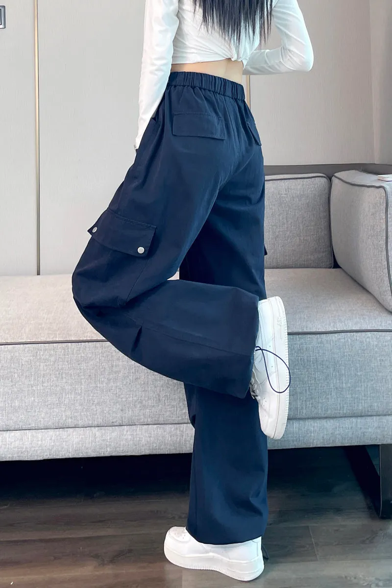 Lightweight Wide Leg Cargo Pant for Women with Drawstring Cuffs