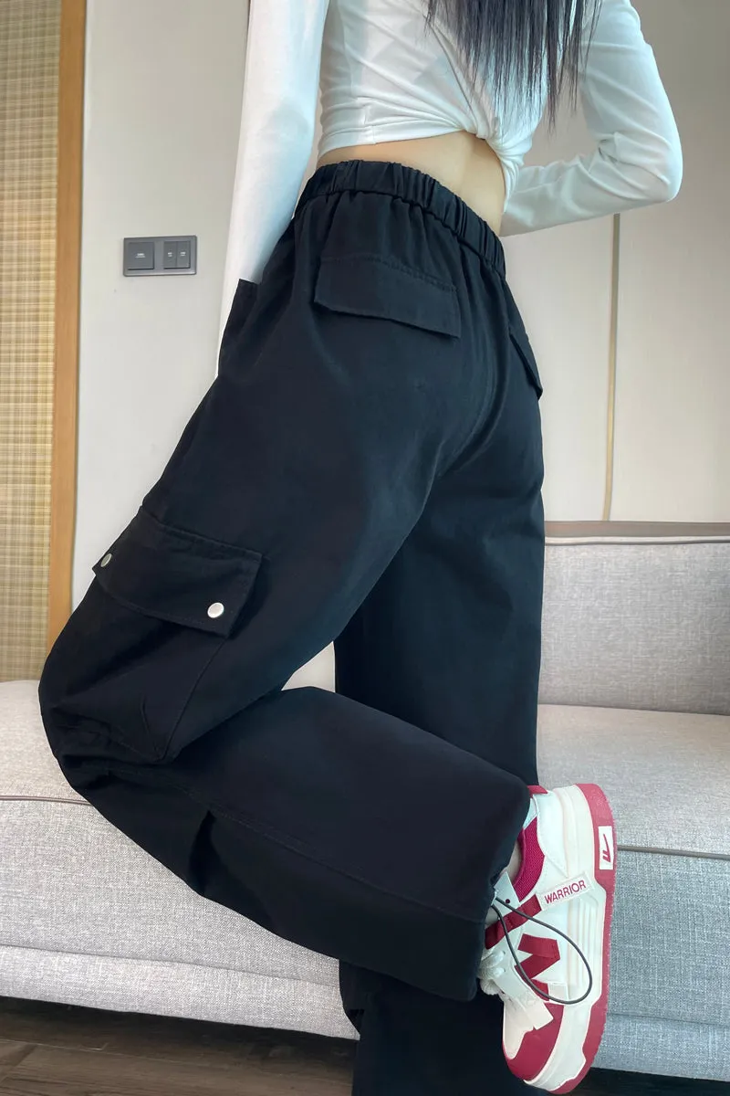 Lightweight Wide Leg Cargo Pant for Women with Drawstring Cuffs