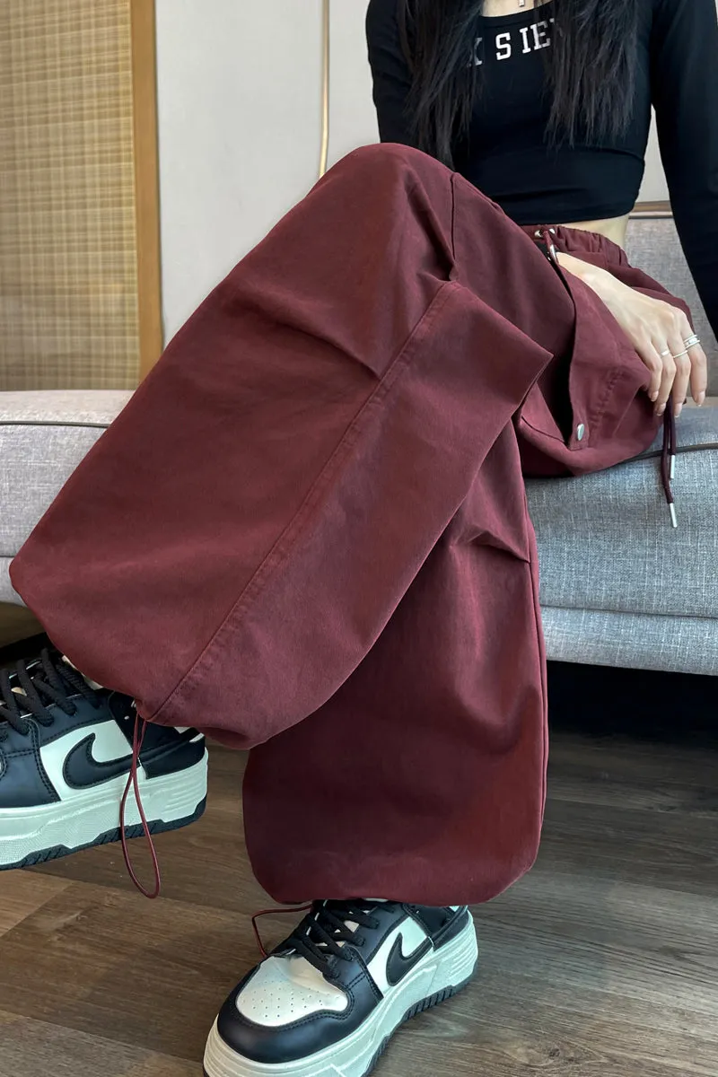 Lightweight Wide Leg Cargo Pant for Women with Drawstring Cuffs
