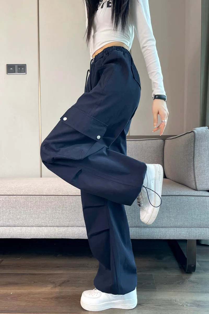 Lightweight Wide Leg Cargo Pant for Women with Drawstring Cuffs
